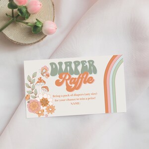 Diaper Raffle, Groovy Baby Shower Diaper Raffle, Printable Diaper Raffle Ticket, Summer Baby Shower Game, Hippie Baby Shower, Rainbow image 6