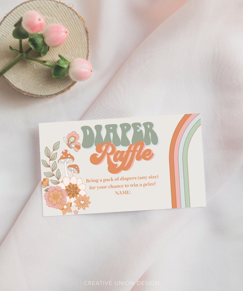 Diaper Raffle, Groovy Baby Shower Diaper Raffle, Printable Diaper Raffle Ticket, Summer Baby Shower Game, Hippie Baby Shower, Rainbow image 6