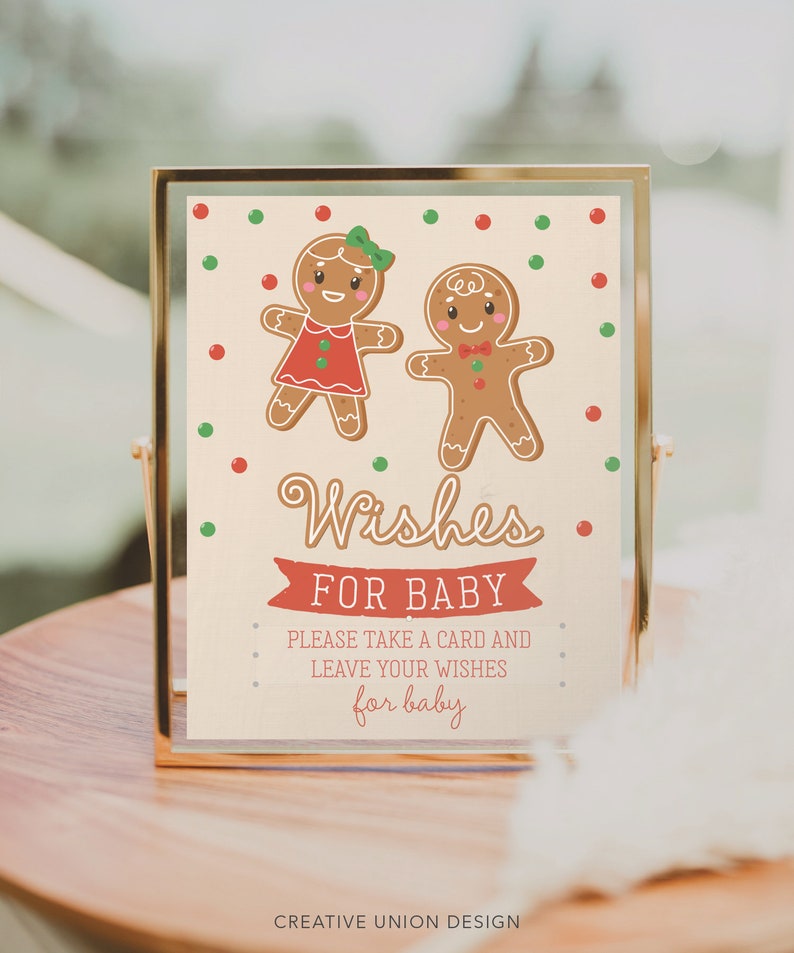 Wishes For Baby Template, What's Baking, Christmas Baby Shower, Holiday Baby Shower, Gender Reveal, Printable, Gingerbread, Boy or Girl image 3