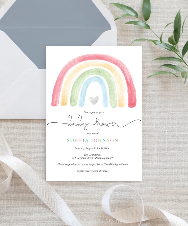 Rainbow Baby Shower Invitation Baby Shower Invite Editable Etsy