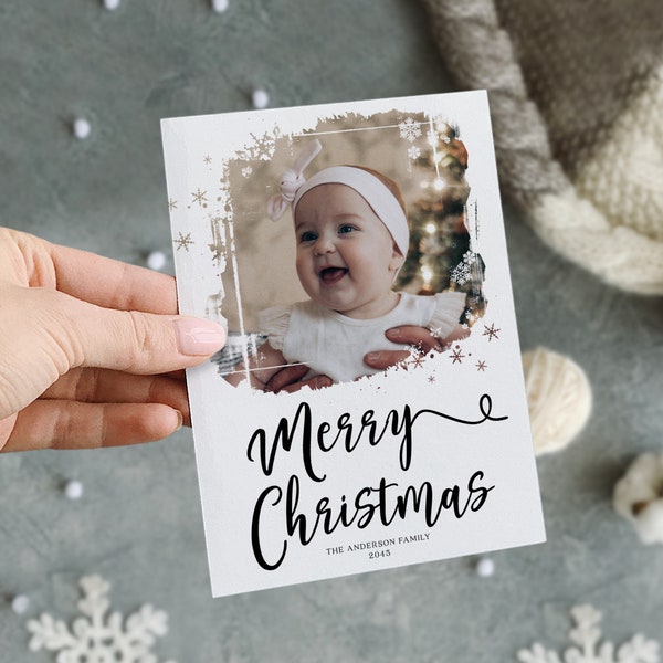 2023 Photo Holiday Card Template, Printable Christmas Card with Photo, Family Photo Card, New Year's Card, Christmas Cards, Snowflake Frame