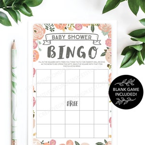 Vintage Rose Baby Shower Bingo 50 Unique Game Sheets Baby Shower Games Girl Baby Shower Pink Instant Download Baby Shower Game image 3