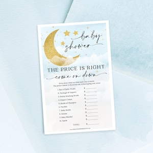Over The Moon, Baby Shower Printable Game, The Price Is Right, Baby Shower Games, Boy Baby Shower, Celestial, Clouds, Sky, Instant Download