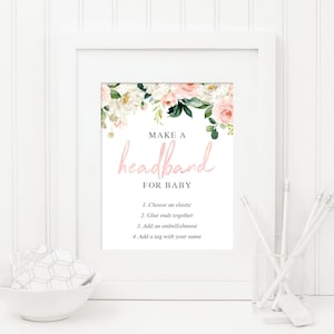 Headband Station Sign - Headband Baby Shower Sign - Printable - Make A Headband For Baby - Baby Shower Decorations - Floral - Airy Blush