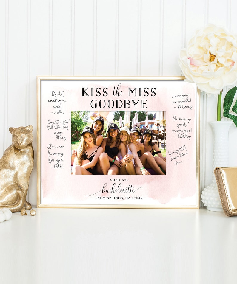 Kiss the Miss Goodbye Photo Mat, Bachelorette Party Keepsake 8x10, Print and Frame, Bachelorette Game, Instant Download, Bachelorette Decor image 1