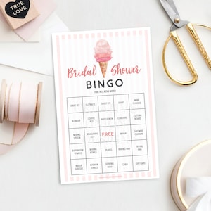 Jeu de bingo pour la douche nuptiale crème glacée, jeux pour la douche nuptiale ramassés, décoration de la douche nuptiale, téléchargement, été, brunch doux de la douche nuptiale