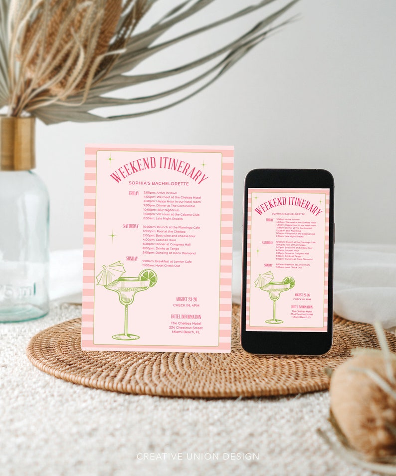 Margarita Bachelorette Party Itinerary Template, Bachelorette Schedule ...