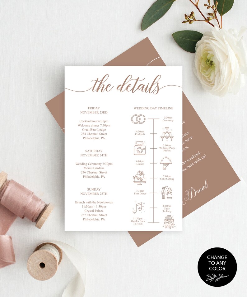 Wedding Itinerary Template, Printable Wedding Welcome Bag Letter, Timeline, Weekend Schedule, Information for Guests, Classic Calligraphy image 9