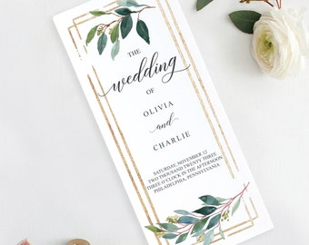 Trifold Wedding Program Template - Wedding Ceremony Program - Folded Programs - Printable Wedding Programs - Wedding Decor - Garden Greens