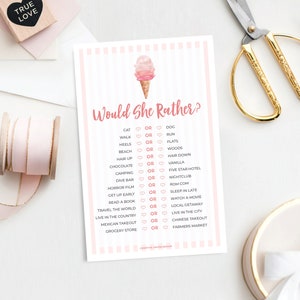 Would She Rather Game, Bridal Shower Game, Bachelorette Party Game, Printable Game, Download, Ice Cream, She&#39;s Been Scooped Up, Sundae