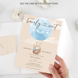 Boho Bearly Wait Baby Shower Invitation Set Template Printable Editable Thank You Card Diaper Raffle Books For Baby Bear Balloons Boy Baby image 10