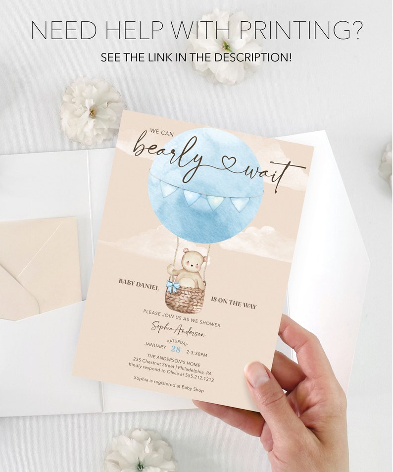 Boho Bearly Wait Baby Shower Invitation Set Template Printable Editable Thank You Card Diaper Raffle Books For Baby Bear Balloons Boy Baby image 10
