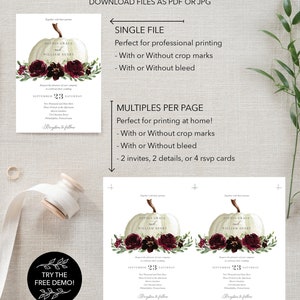Fall Wedding Invitations Template, Fully Editable Printable Wedding ...