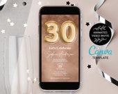 Animated 30th Birthday Party Video Invitation, Digital Birthday Dinner Invite, Birthday Dinner, Birthday Invitation, Editable, Text, Canva Il_170x135
