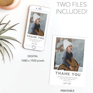 Digital Thank You Card, Birthday Party Thank You, Kids Birthday Party, Thank You For the Gifts, Thank You Card with Photo, Instant Download image 7