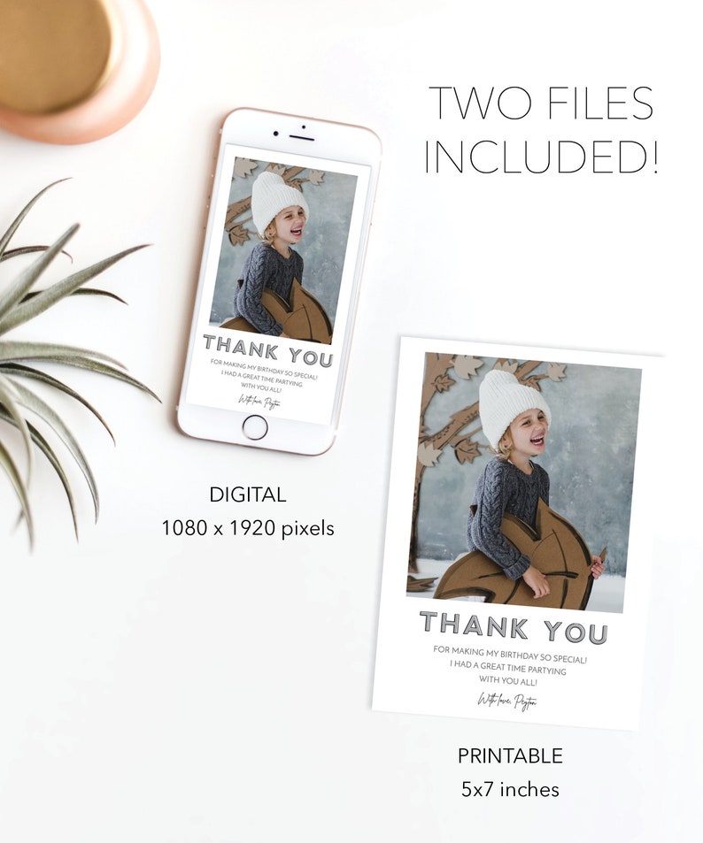 Digital Thank You Card, Birthday Party Thank You, Kids Birthday Party, Thank You For the Gifts, Thank You Card with Photo, Instant Download image 7