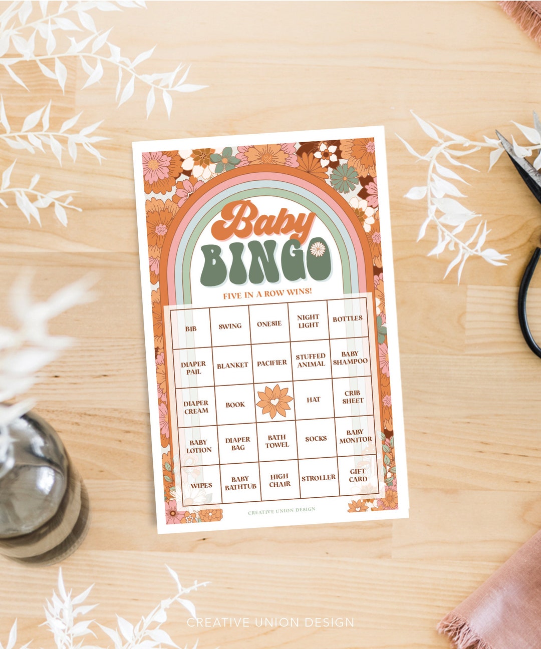 Groovy Baby Shower Bingo, 60 Game Sheets, Baby Shower Games, Hippie ...