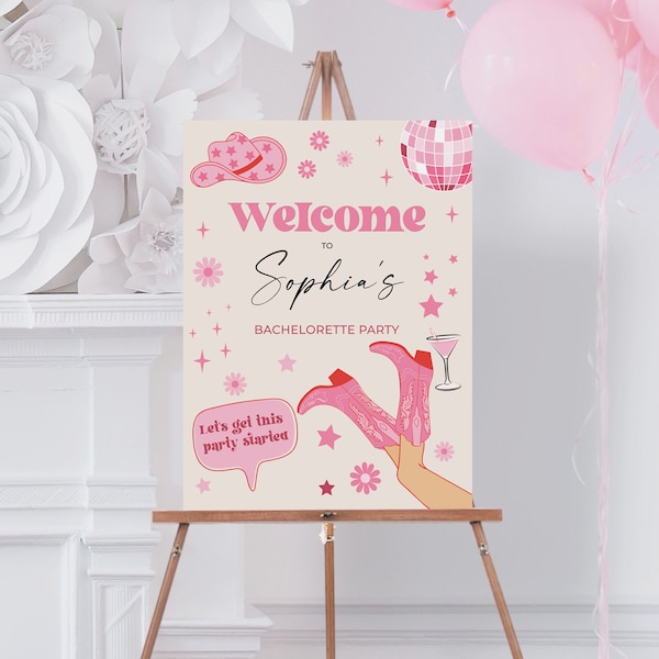 Editable Bachelorette Party Welcome Sign Template, Bachelorette Welcome, Bachelorette Decorations, Instant Download, Nash Bash, Pink Cowgirl