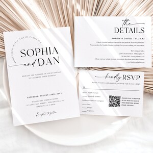 Simply Minimal Wedding Invites With QR Code, Minimalist Wedding Invite ...