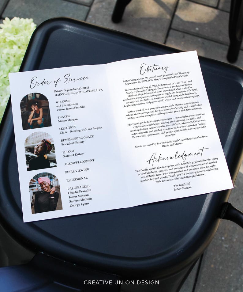 Minimal Funeral Program Template | Printable Celebration of Life ...