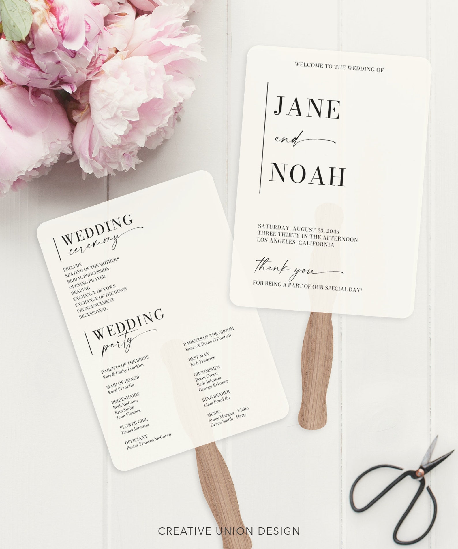 Minimal Wedding Program Fan, Printable Program Fan Template, Wedding ...
