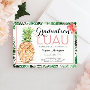 Luau Graduation Party Invite Template, Graduation Invitation, Pineapple, Tropical, Graduation Invite, Luau Invitation, Editable Printable
