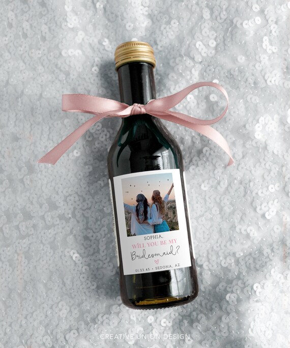 Mini Wine Bottle Labels, Bridesmaid Proposal Wine Label, Printable ...