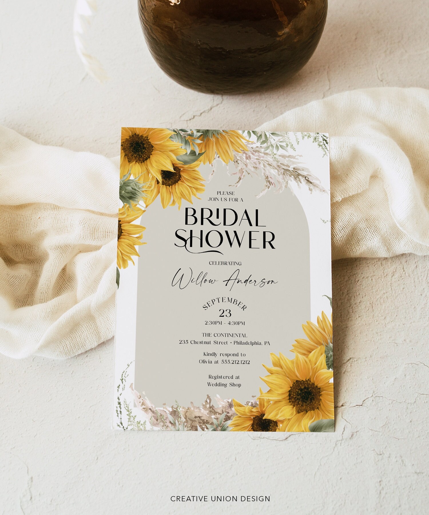 Bohemian Sunflower Bridal Shower Invite Template