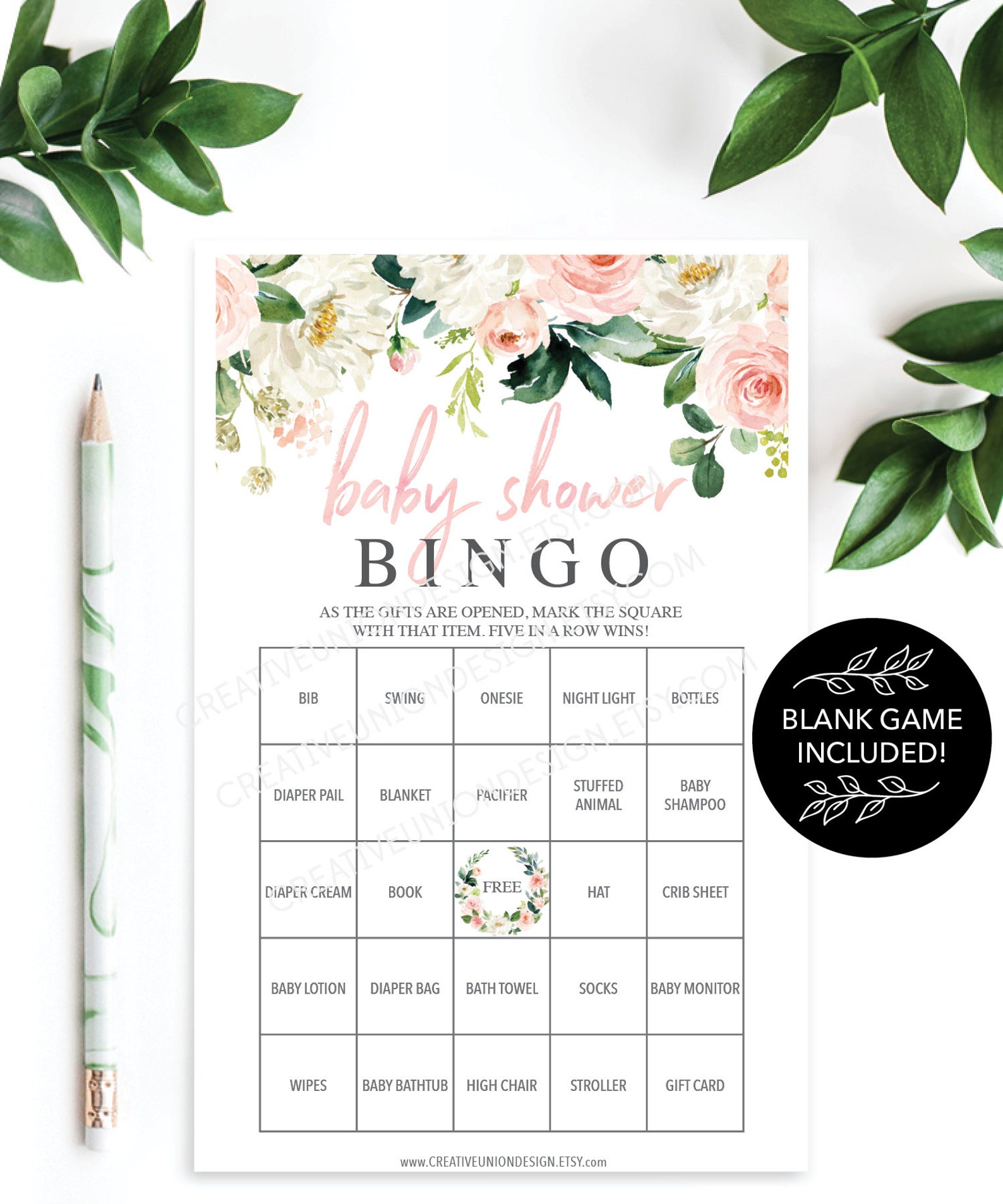 Baby Shower Bingo - 60 Unique Game Sheets - Baby Shower Games - Girl ...
