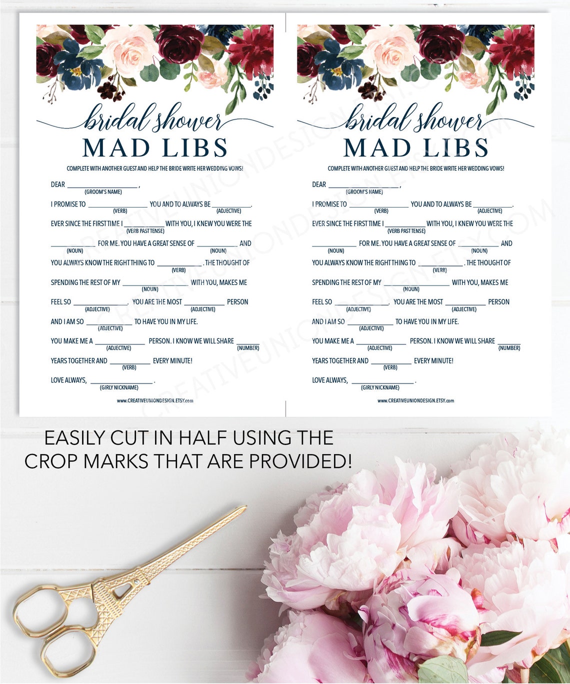 Bridal Shower Game Mad Libs Breezy Burgundy Bridal Etsy