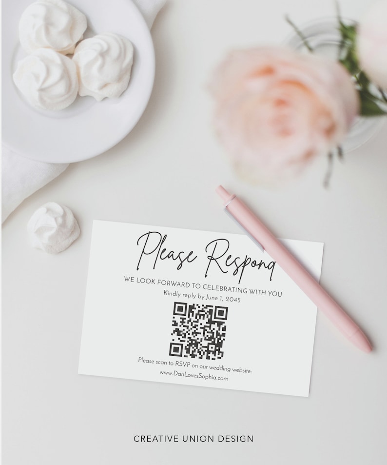 Printable QR Code RSVP Card Template, Editable Wedding Response Card ...