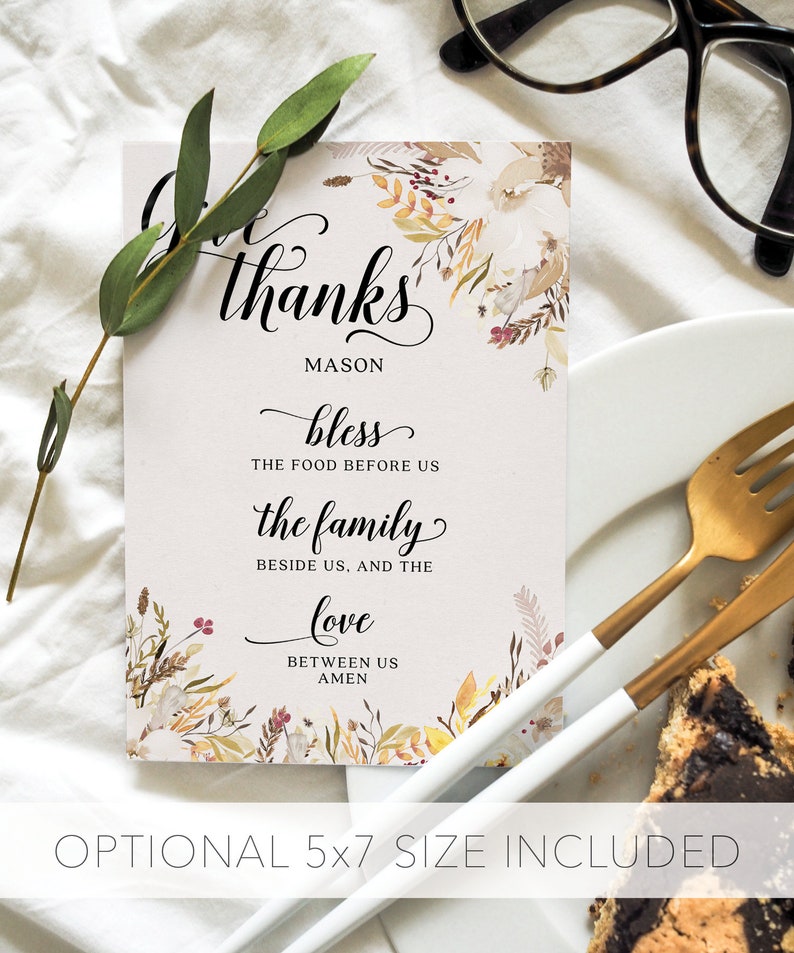Rustic Give Thanks Place Card Thanksgiving Prayer - Etsy