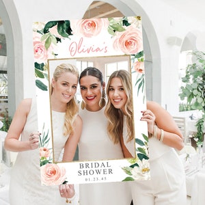 Bridal Shower Photo Prop Frame Template, Editable Photo Prop, Photo Booth, Printable Decor, Airy Blush, Floral, Baby, Wedding, Graduation image 1