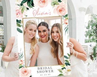 Bridal Shower Photo Prop Frame Template, Editable Photo Prop, Photo Booth, Printable Decor, Airy Blush, Floral, Baby, Wedding, Graduation