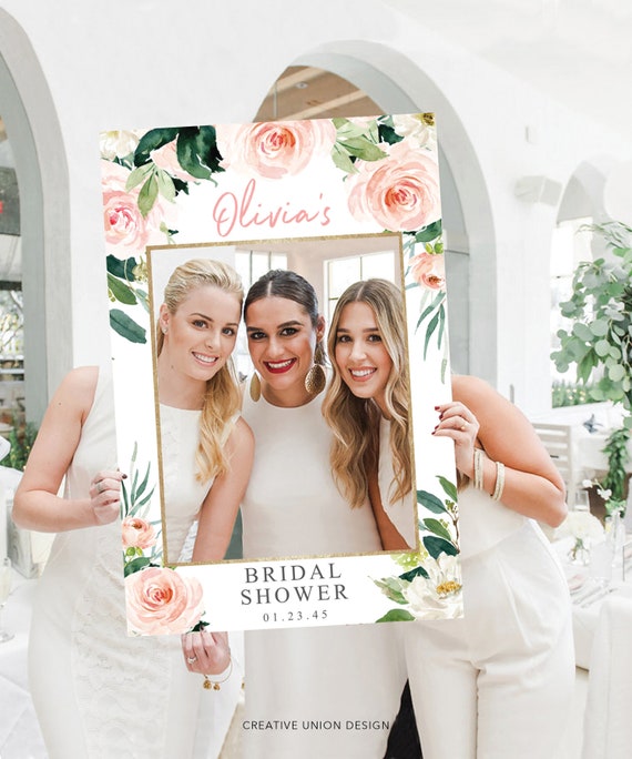 Bridal Shower Photo Prop Frame Template Editable Photo Prop Photo Booth Printable Decor Airy Blush Floral Baby Wedding Graduation Etsy