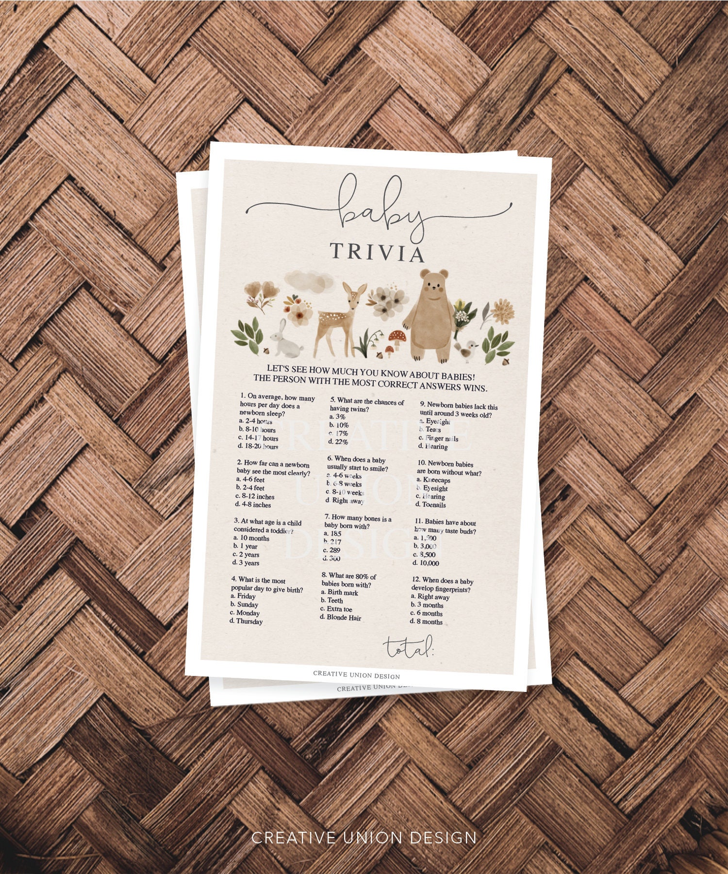 Boho Question Boho Woodland Baby Shower Trivia Game, Baby Shower Game Printable ...