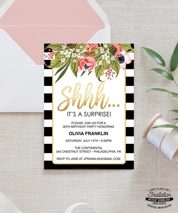 surprise party invitation surprise birthday invitation etsy