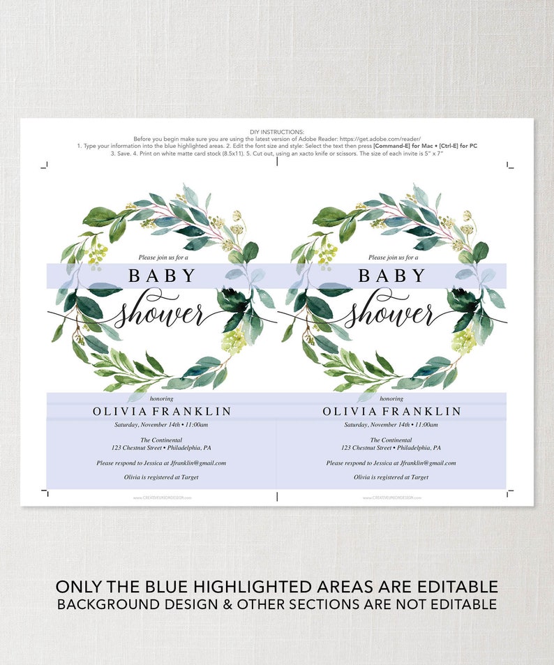 Baby Shower Invitation Baby Brunch Invite Editable Printable Invite Brunch Baby Shower Invites Instant Download Garden Greens zdjęcie 5