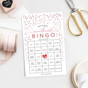 Bingo pour baby shower, 60 feuilles de jeu uniques, jeux de baby shower, baby shower, téléchargement immédiat, baby shower, Saint-Valentin de bébé