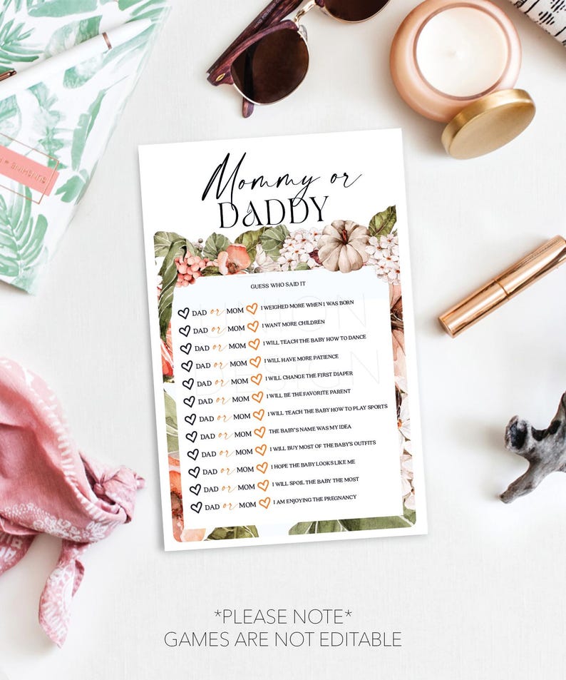 Pumpkin Baby Shower Games Bundle, 6 Baby Shower Games Package