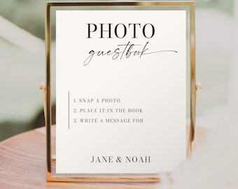 Minimal Aesthetic Photo Guestbook Sign Template, Modern Sign Our Wedding Guestbook Sign, Please Sign, Instant Download, Editable DIY Sign