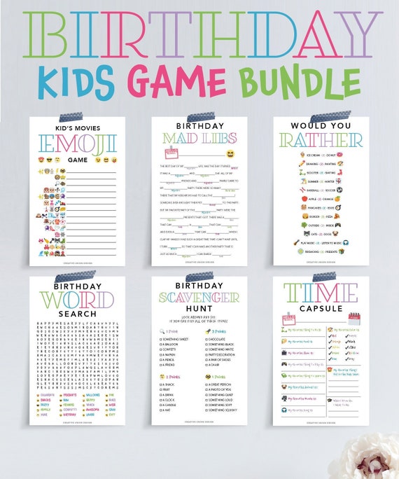 Kids Birthday Printable Games Bundle Birthday Party Games Birthday