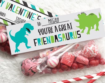 Dinosaur Valentine's Day Favor Bag Tags - Favor Bags - Printable Treat Bag Toppers - Favor Bag Labels - Goodie Bag Labels - Instant Download