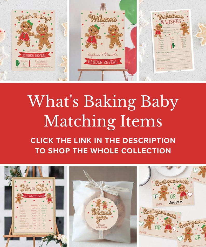 Wishes For Baby Template, What's Baking, Christmas Baby Shower, Holiday Baby Shower, Gender Reveal, Printable, Gingerbread, Boy or Girl image 2