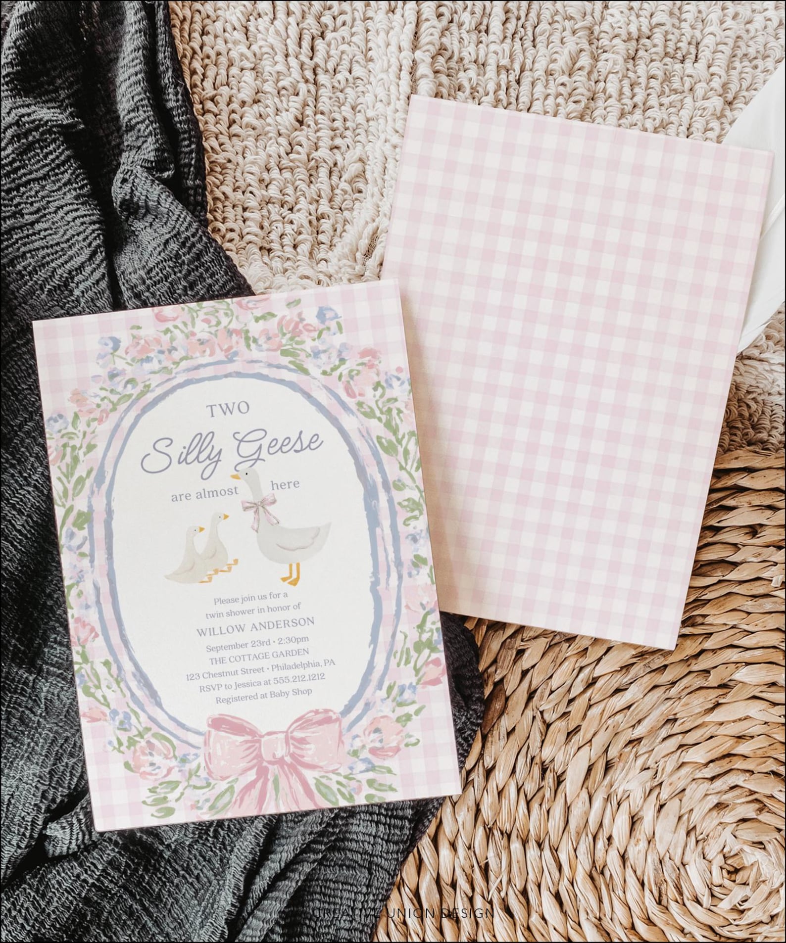 Cottagecore Silly Goose Twin Baby Shower Invitation Editable Template ...