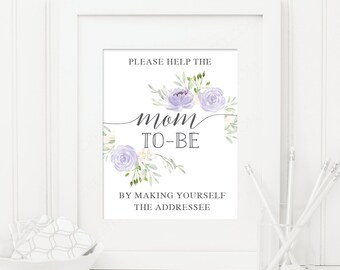 Baby Shower Self Address Envelope Sign - 8x10 Printable - Baby Shower Printable - Mom-To-Be - Bridal Shower - Pastel Purple