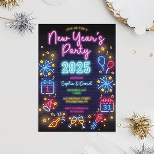 Neon New Year's Eve Party Invitation Template, New Years Party Invite ...