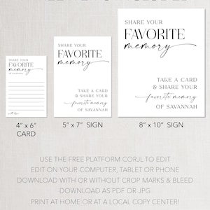 Share a Memory Card Template, Personalized Favorite Memory, Memorial ...