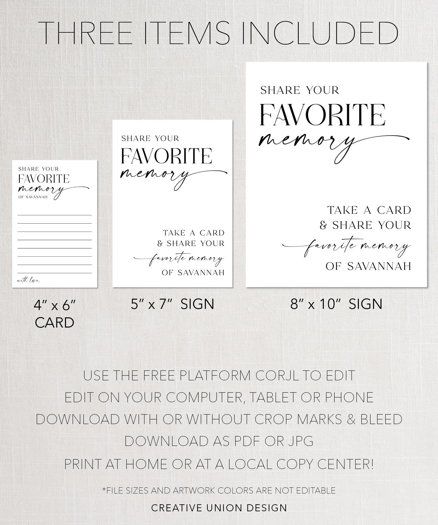 Share a Memory Card Template, Personalized Favorite Memory, Memorial ...