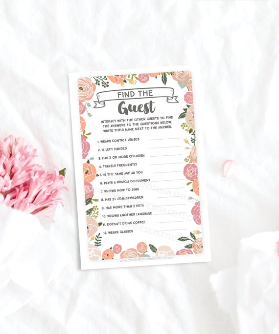 Find The Guest Baby Shower Game - Vintage Rose - Baby Shower Games - Bridal Shower Games - Find The Guest - Ice Breaker - Instant Download Il_570xn